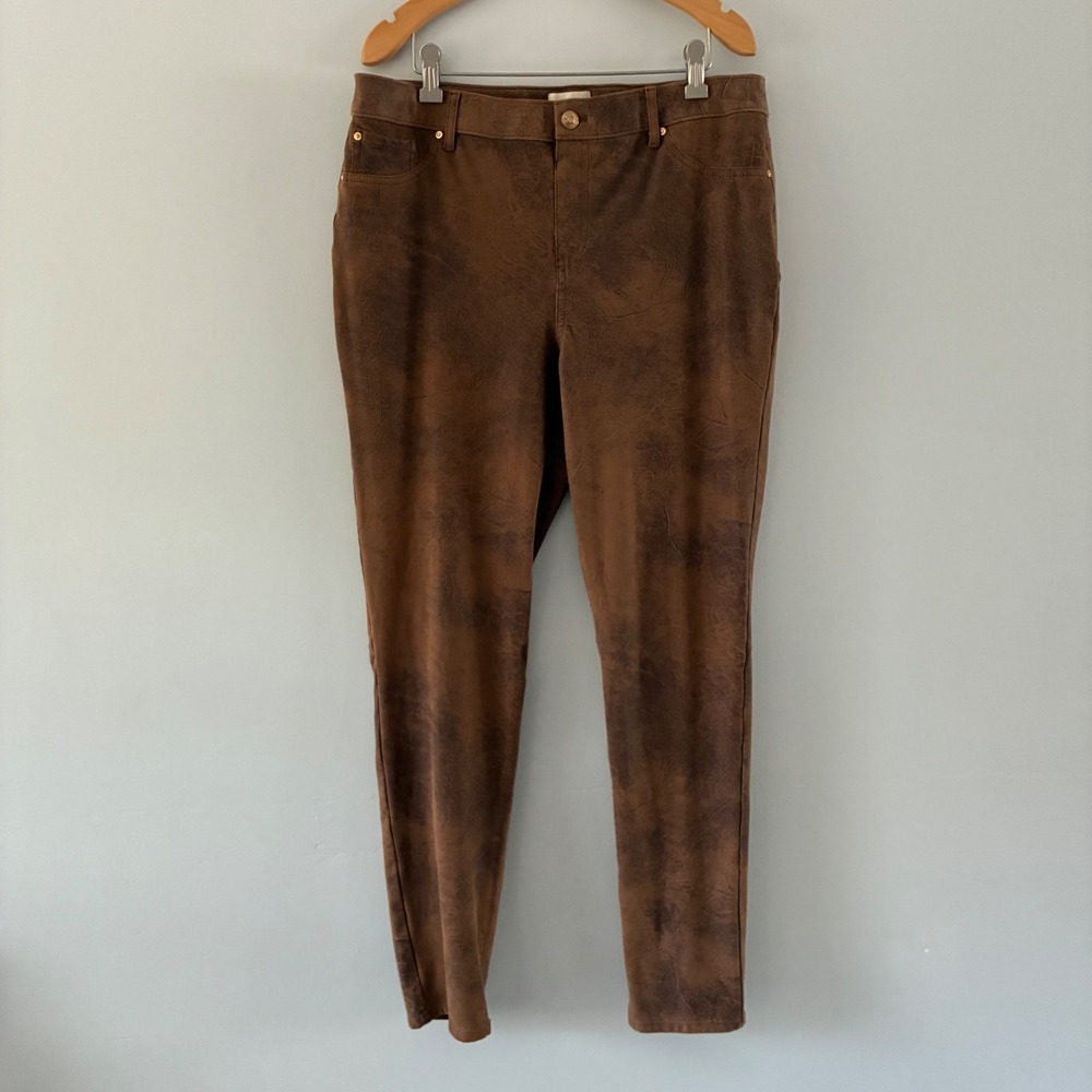 Chicos Legging 1.5 (10) Brown Faux Suede Distressed Slim Western Equestrian Boho